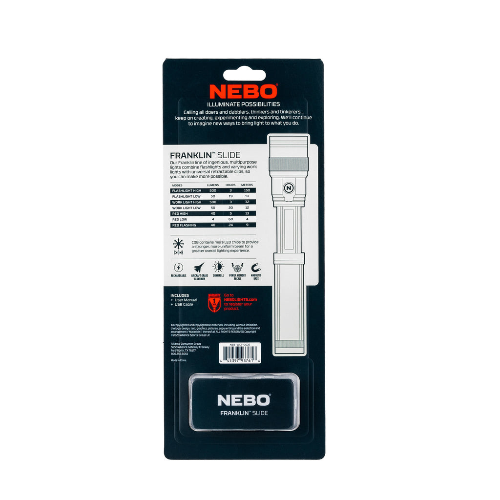 FRANKLIN Slide 500 Lumen Rechargeable Flashlight / Work light