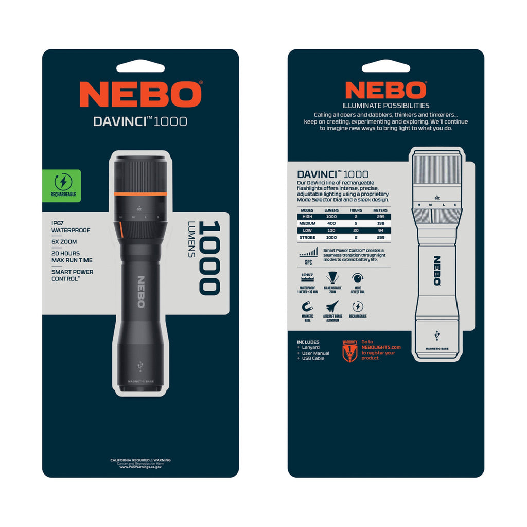 DAVINCI 1000 Lumen Handheld Flashlight Rechargeable